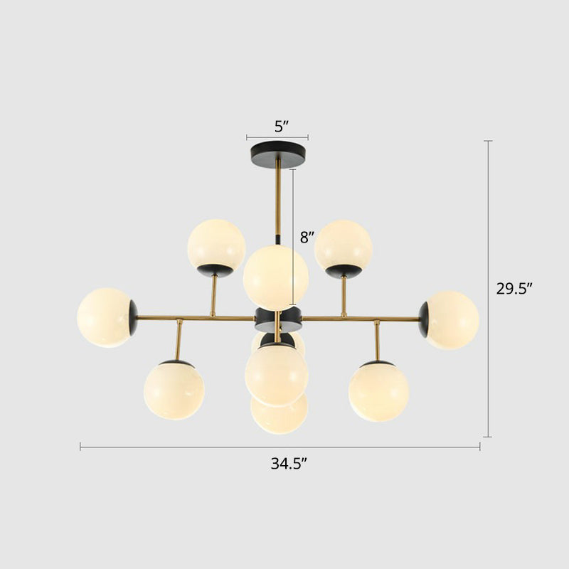 Black-Brass Spherical Chandelier Light Nordic Glass Ceiling Suspension Lamp for Dining Room 10 White Clearhalo 'Ceiling Lights' 'Chandeliers' 'Clear' 'Industrial' 'Modern Chandeliers' 'Modern' 'Tiffany' 'Traditional Chandeliers' Lighting' 2354185
