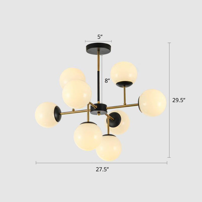 Black-Brass Spherical Chandelier Light Nordic Glass Ceiling Suspension Lamp for Dining Room 8 White Clearhalo 'Ceiling Lights' 'Chandeliers' 'Clear' 'Industrial' 'Modern Chandeliers' 'Modern' 'Tiffany' 'Traditional Chandeliers' Lighting' 2354186
