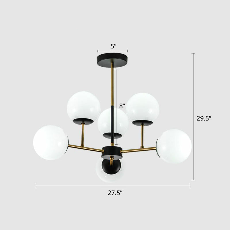 Black-Brass Spherical Chandelier Light Nordic Glass Ceiling Suspension Lamp for Dining Room 6 White Clearhalo 'Ceiling Lights' 'Chandeliers' 'Clear' 'Industrial' 'Modern Chandeliers' 'Modern' 'Tiffany' 'Traditional Chandeliers' Lighting' 2354187