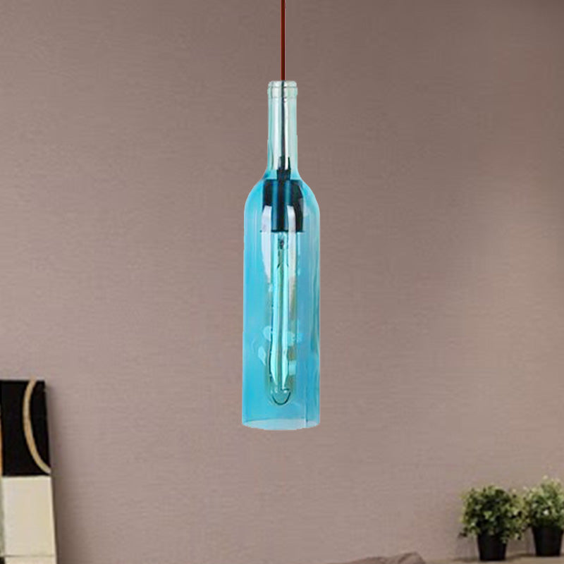Red/Yellow 1 Head Hanging Light Fixture Vintage Style Glass Wine Bottle Suspension Lamp for Dining Room Clearhalo 'Ceiling Lights' 'Glass shade' 'Glass' 'Industrial Pendants' 'Industrial' 'Middle Century Pendants' 'Pendant Lights' 'Pendants' 'Tiffany' Lighting' 235419