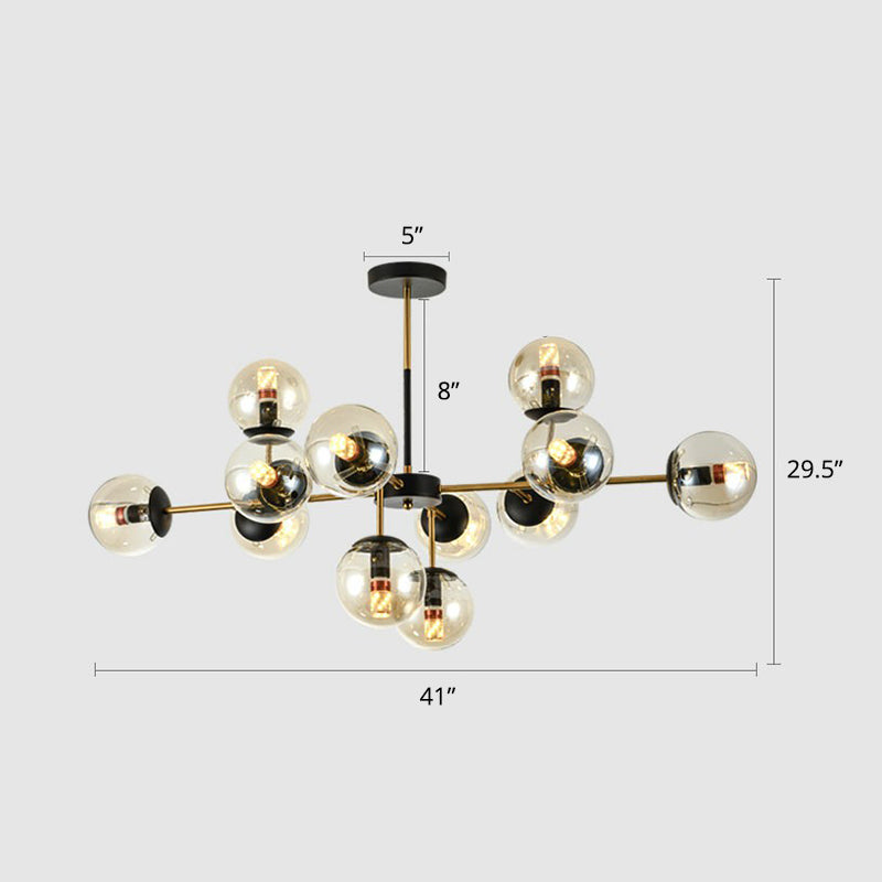 Black-Brass Spherical Chandelier Light Nordic Glass Ceiling Suspension Lamp for Dining Room 12 Amber Clearhalo 'Ceiling Lights' 'Chandeliers' 'Clear' 'Industrial' 'Modern Chandeliers' 'Modern' 'Tiffany' 'Traditional Chandeliers' Lighting' 2354191