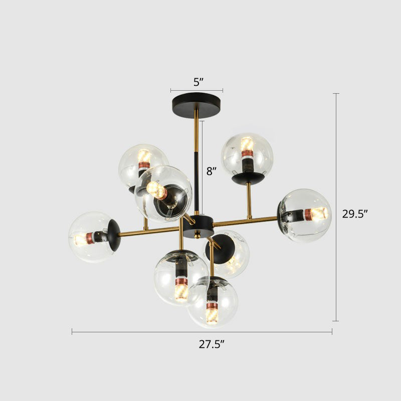 Black-Brass Spherical Chandelier Light Nordic Glass Ceiling Suspension Lamp for Dining Room 8 Clear Clearhalo 'Ceiling Lights' 'Chandeliers' 'Clear' 'Industrial' 'Modern Chandeliers' 'Modern' 'Tiffany' 'Traditional Chandeliers' Lighting' 2354192