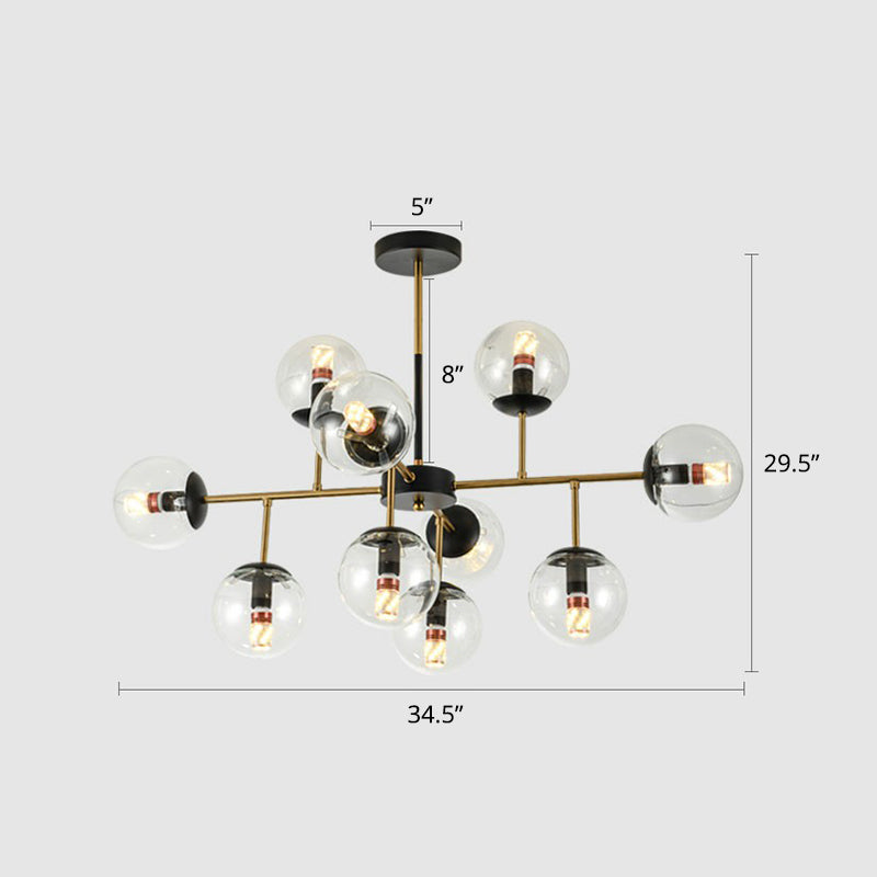 Black-Brass Spherical Chandelier Light Nordic Glass Ceiling Suspension Lamp for Dining Room 10 Clear Clearhalo 'Ceiling Lights' 'Chandeliers' 'Clear' 'Industrial' 'Modern Chandeliers' 'Modern' 'Tiffany' 'Traditional Chandeliers' Lighting' 2354193
