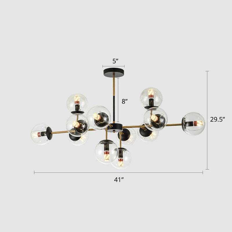 Black-Brass Spherical Chandelier Light Nordic Glass Ceiling Suspension Lamp for Dining Room 12 Clear Clearhalo 'Ceiling Lights' 'Chandeliers' 'Clear' 'Industrial' 'Modern Chandeliers' 'Modern' 'Tiffany' 'Traditional Chandeliers' Lighting' 2354195