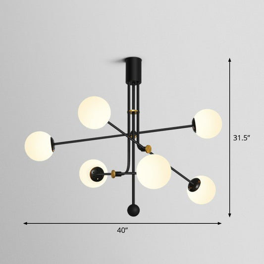 Minimalistic Chandelier Black Vertical Suspension Light with Ball Glass Shade for Restaurant 6 White Clearhalo 'Ceiling Lights' 'Chandeliers' 'Modern Chandeliers' 'Modern' Lighting' 2354198