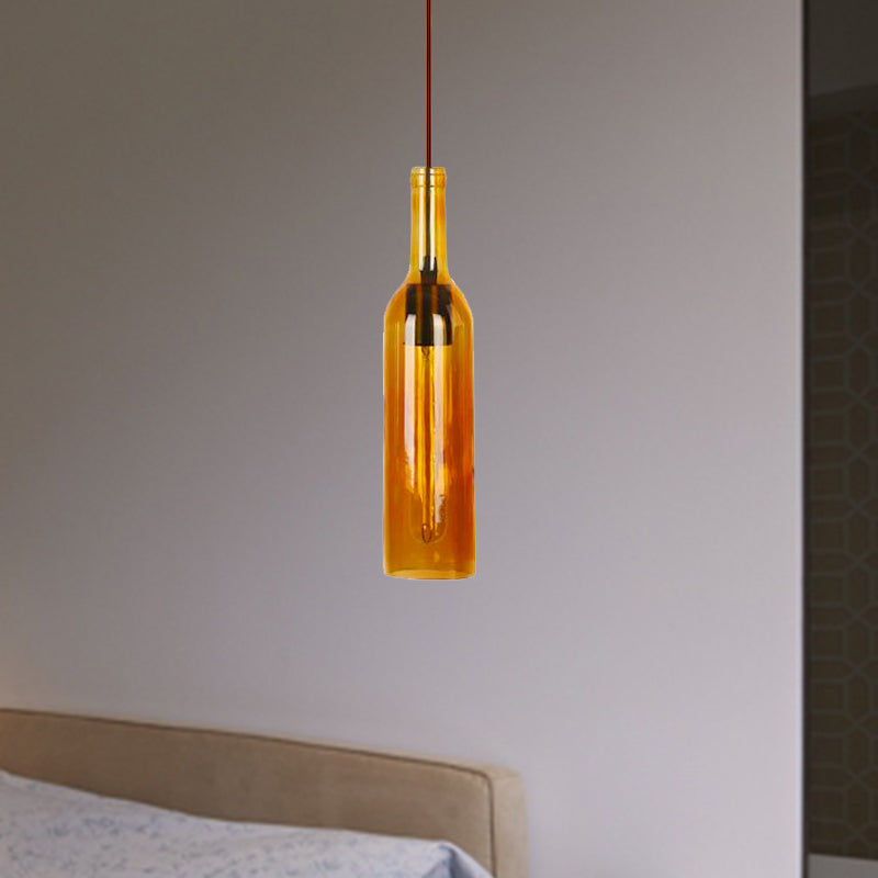 Red/Yellow 1 Head Hanging Light Fixture Vintage Style Glass Wine Bottle Suspension Lamp for Dining Room Yellow Clearhalo 'Ceiling Lights' 'Glass shade' 'Glass' 'Industrial Pendants' 'Industrial' 'Middle Century Pendants' 'Pendant Lights' 'Pendants' 'Tiffany' Lighting' 235420