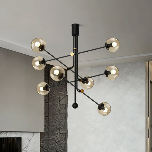 Minimalistic Chandelier Black Vertical Suspension Light with Ball Glass Shade for Restaurant Clearhalo 'Ceiling Lights' 'Chandeliers' 'Modern Chandeliers' 'Modern' Lighting' 2354203