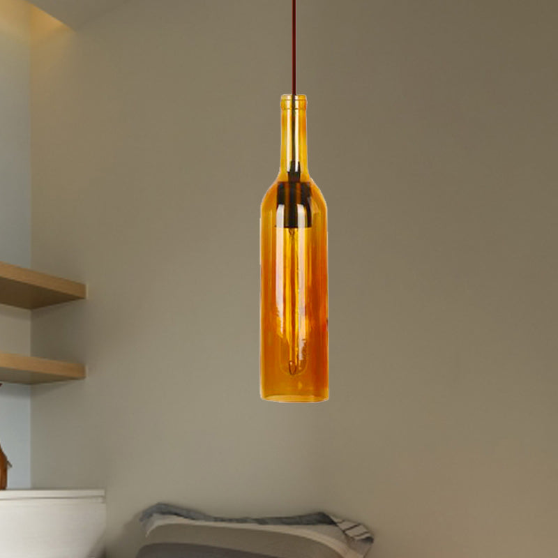 Red/Yellow 1 Head Hanging Light Fixture Vintage Style Glass Wine Bottle Suspension Lamp for Dining Room Clearhalo 'Ceiling Lights' 'Glass shade' 'Glass' 'Industrial Pendants' 'Industrial' 'Middle Century Pendants' 'Pendant Lights' 'Pendants' 'Tiffany' Lighting' 235421