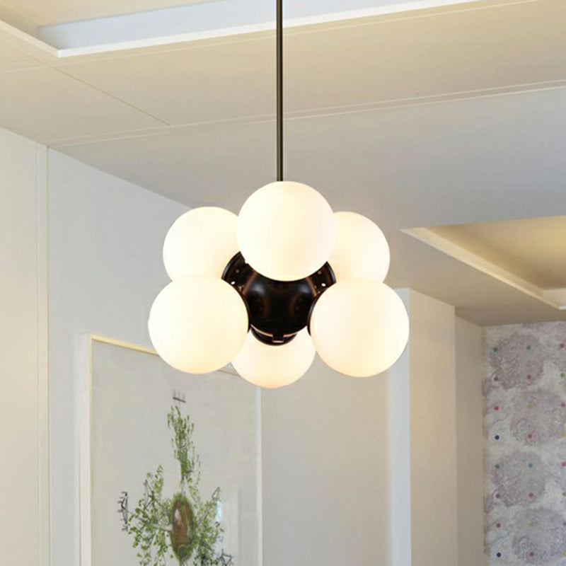 Bubbles Glass Pendant Chandelier Nordic 6 Bulbs Black Hanging Light Fixture for Bedroom Clearhalo 'Ceiling Lights' 'Chandeliers' 'Clear' 'Industrial' 'Modern Chandeliers' 'Modern' 'Tiffany' 'Traditional Chandeliers' Lighting' 2354218