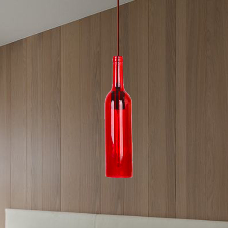 Red/Yellow 1 Head Hanging Light Fixture Vintage Style Glass Wine Bottle Suspension Lamp for Dining Room Red Clearhalo 'Ceiling Lights' 'Glass shade' 'Glass' 'Industrial Pendants' 'Industrial' 'Middle Century Pendants' 'Pendant Lights' 'Pendants' 'Tiffany' Lighting' 235422
