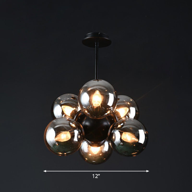 Bubbles Glass Pendant Chandelier Nordic 6 Bulbs Black Hanging Light Fixture for Bedroom Smoke Gray Clearhalo 'Ceiling Lights' 'Chandeliers' 'Clear' 'Industrial' 'Modern Chandeliers' 'Modern' 'Tiffany' 'Traditional Chandeliers' Lighting' 2354222