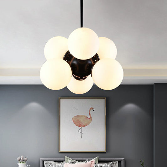 Bubbles Glass Pendant Chandelier Nordic 6 Bulbs Black Hanging Light Fixture for Bedroom Clearhalo 'Ceiling Lights' 'Chandeliers' 'Clear' 'Industrial' 'Modern Chandeliers' 'Modern' 'Tiffany' 'Traditional Chandeliers' Lighting' 2354223