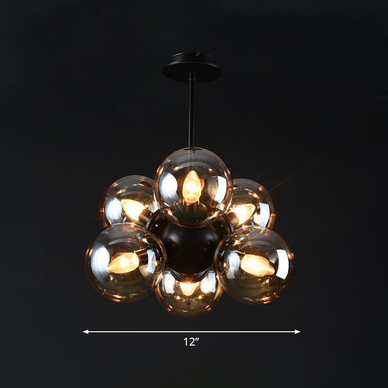 Bubbles Glass Pendant Chandelier Nordic 6 Bulbs Black Hanging Light Fixture for Bedroom Amber Clearhalo 'Ceiling Lights' 'Chandeliers' 'Clear' 'Industrial' 'Modern Chandeliers' 'Modern' 'Tiffany' 'Traditional Chandeliers' Lighting' 2354224