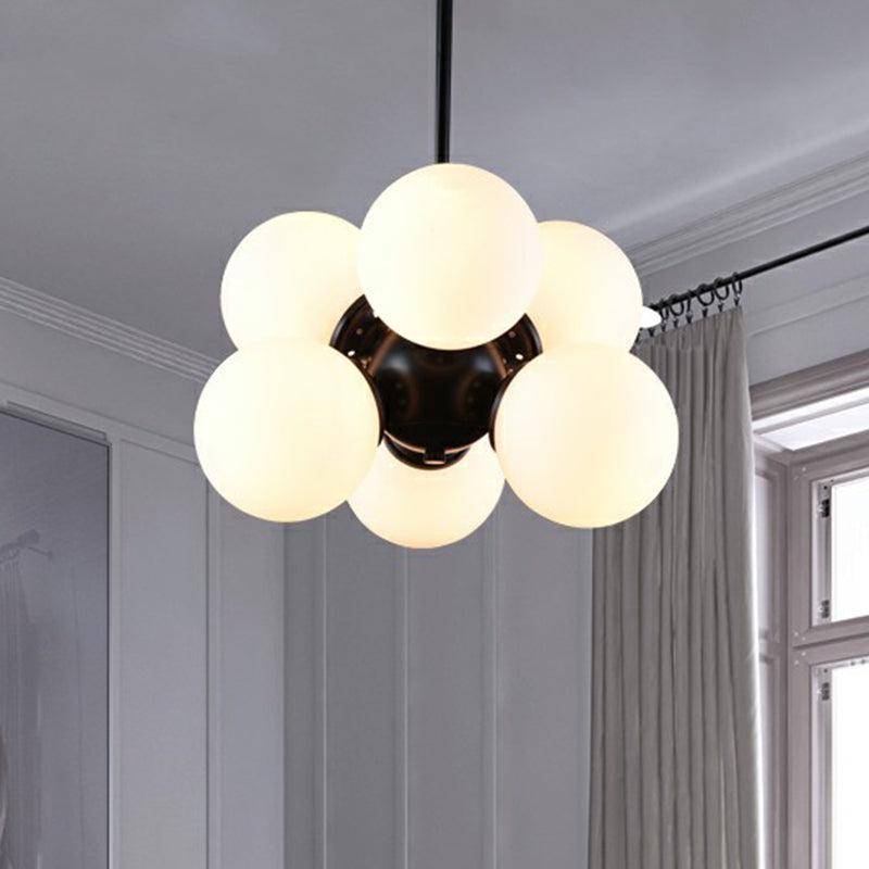 Bubbles Glass Pendant Chandelier Nordic 6 Bulbs Black Hanging Light Fixture for Bedroom Clearhalo 'Ceiling Lights' 'Chandeliers' 'Clear' 'Industrial' 'Modern Chandeliers' 'Modern' 'Tiffany' 'Traditional Chandeliers' Lighting' 2354225