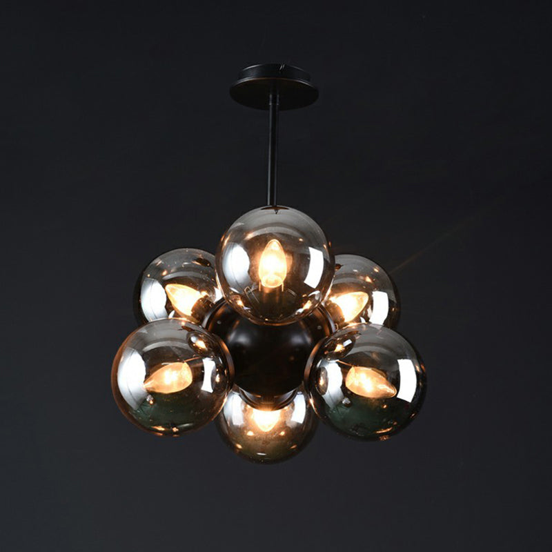 Bubbles Glass Pendant Chandelier Nordic 6 Bulbs Black Hanging Light Fixture for Bedroom Clearhalo 'Ceiling Lights' 'Chandeliers' 'Clear' 'Industrial' 'Modern Chandeliers' 'Modern' 'Tiffany' 'Traditional Chandeliers' Lighting' 2354226
