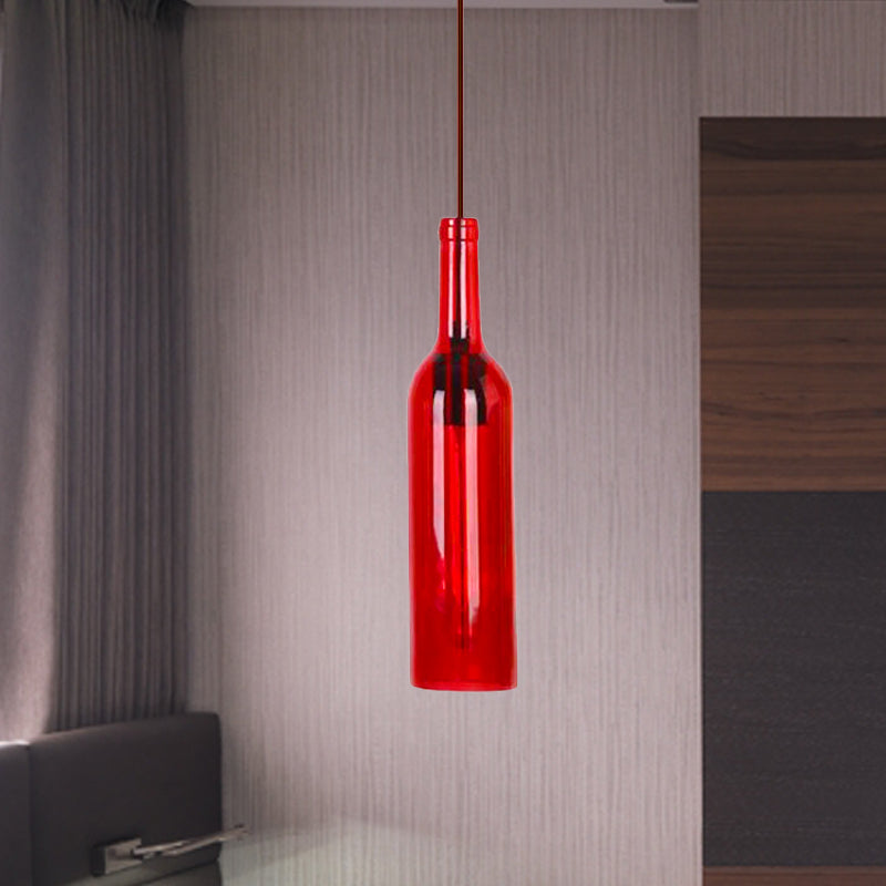 Red/Yellow 1 Head Hanging Light Fixture Vintage Style Glass Wine Bottle Suspension Lamp for Dining Room Clearhalo 'Ceiling Lights' 'Glass shade' 'Glass' 'Industrial Pendants' 'Industrial' 'Middle Century Pendants' 'Pendant Lights' 'Pendants' 'Tiffany' Lighting' 235423