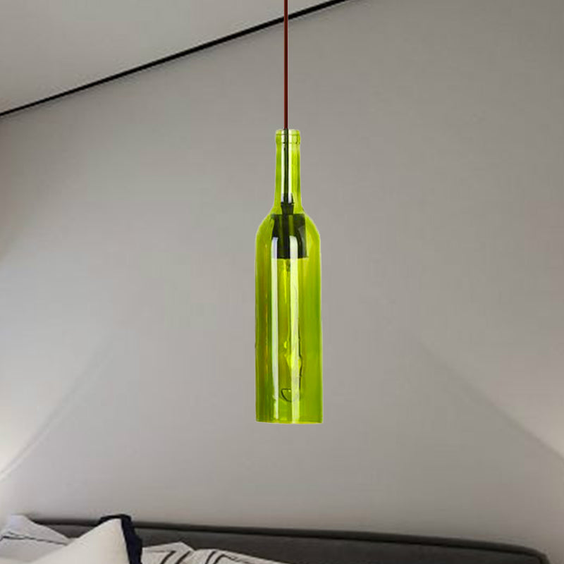 Red/Yellow 1 Head Hanging Light Fixture Vintage Style Glass Wine Bottle Suspension Lamp for Dining Room Green Clearhalo 'Ceiling Lights' 'Glass shade' 'Glass' 'Industrial Pendants' 'Industrial' 'Middle Century Pendants' 'Pendant Lights' 'Pendants' 'Tiffany' Lighting' 235424
