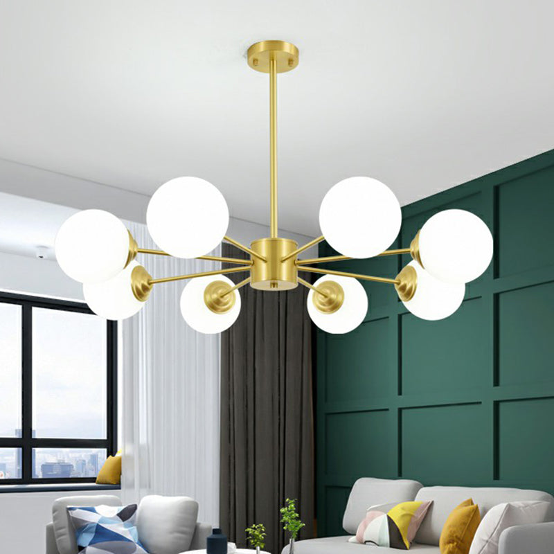 Cream Glass Spherical Chandelier Light Minimalist Brass Ceiling Hang Lamp for Living Room Clearhalo 'Ceiling Lights' 'Chandeliers' 'Modern Chandeliers' 'Modern' Lighting' 2354245
