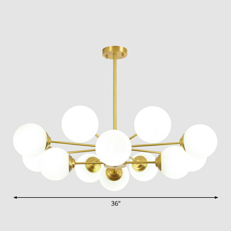 Cream Glass Spherical Chandelier Light Minimalist Brass Ceiling Hang Lamp for Living Room 12 Brass Clearhalo 'Ceiling Lights' 'Chandeliers' 'Modern Chandeliers' 'Modern' Lighting' 2354246