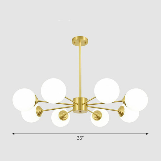 Cream Glass Spherical Chandelier Light Minimalist Brass Ceiling Hang Lamp for Living Room 8 Brass Clearhalo 'Ceiling Lights' 'Chandeliers' 'Modern Chandeliers' 'Modern' Lighting' 2354247