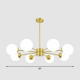 Cream Glass Spherical Chandelier Light Minimalist Brass Ceiling Hang Lamp for Living Room 8 Brass Clearhalo 'Ceiling Lights' 'Chandeliers' 'Modern Chandeliers' 'Modern' Lighting' 2354247