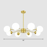 Cream Glass Spherical Chandelier Light Minimalist Brass Ceiling Hang Lamp for Living Room 8 Brass Clearhalo 'Ceiling Lights' 'Chandeliers' 'Modern Chandeliers' 'Modern' Lighting' 2354247