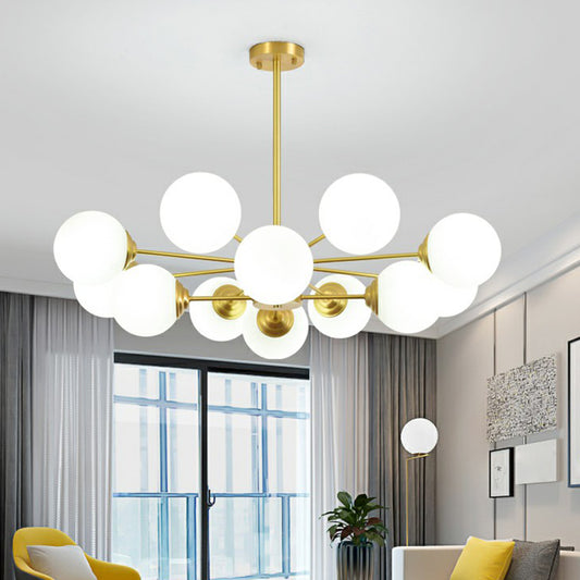 Cream Glass Spherical Chandelier Light Minimalist Brass Ceiling Hang Lamp for Living Room Clearhalo 'Ceiling Lights' 'Chandeliers' 'Modern Chandeliers' 'Modern' Lighting' 2354248