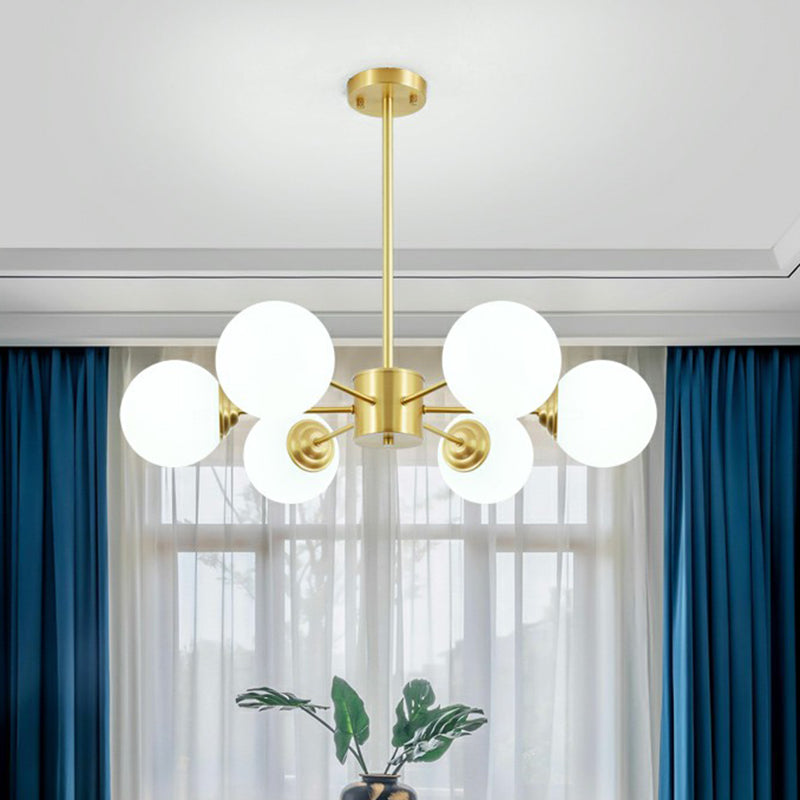Cream Glass Spherical Chandelier Light Minimalist Brass Ceiling Hang Lamp for Living Room Clearhalo 'Ceiling Lights' 'Chandeliers' 'Modern Chandeliers' 'Modern' Lighting' 2354249