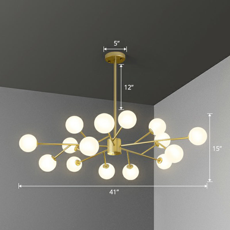 Nordic Style Chandelier Lighting Branch Pendant Light Fixture with Ball Opal Glass Shade 15 Gold Clearhalo 'Ceiling Lights' 'Chandeliers' 'Modern Chandeliers' 'Modern' Lighting' 2354253