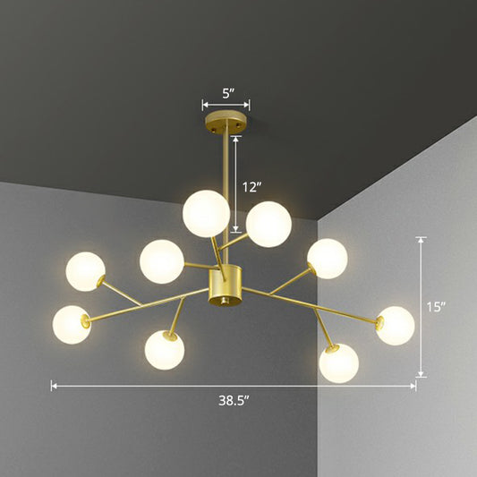 Nordic Style Chandelier Lighting Branch Pendant Light Fixture with Ball Opal Glass Shade 9 Gold Clearhalo 'Ceiling Lights' 'Chandeliers' 'Modern Chandeliers' 'Modern' Lighting' 2354254