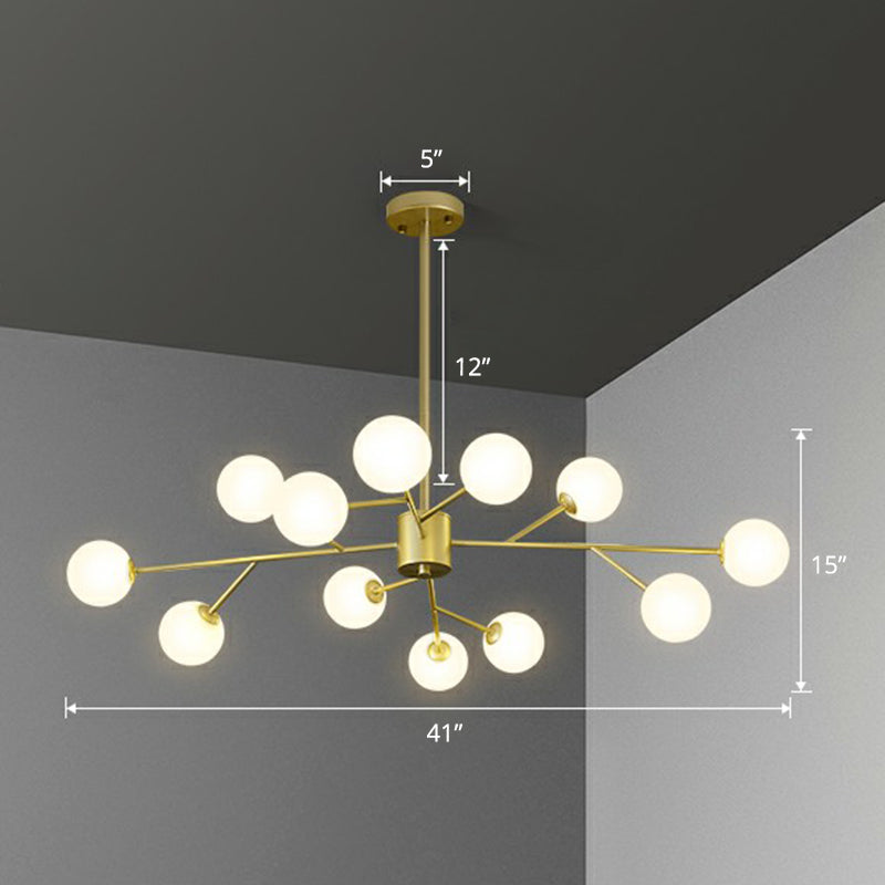Nordic Style Chandelier Lighting Branch Pendant Light Fixture with Ball Opal Glass Shade 12 Gold Clearhalo 'Ceiling Lights' 'Chandeliers' 'Modern Chandeliers' 'Modern' Lighting' 2354258