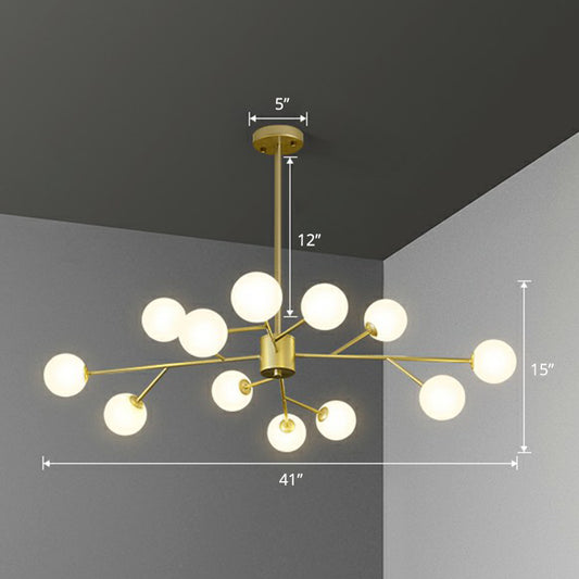 Nordic Style Chandelier Lighting Branch Pendant Light Fixture with Ball Opal Glass Shade 12 Gold Clearhalo 'Ceiling Lights' 'Chandeliers' 'Modern Chandeliers' 'Modern' Lighting' 2354258
