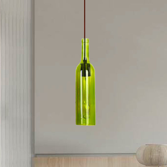 Red/Yellow 1 Head Hanging Light Fixture Vintage Style Glass Wine Bottle Suspension Lamp for Dining Room Clearhalo 'Ceiling Lights' 'Glass shade' 'Glass' 'Industrial Pendants' 'Industrial' 'Middle Century Pendants' 'Pendant Lights' 'Pendants' 'Tiffany' Lighting' 235425