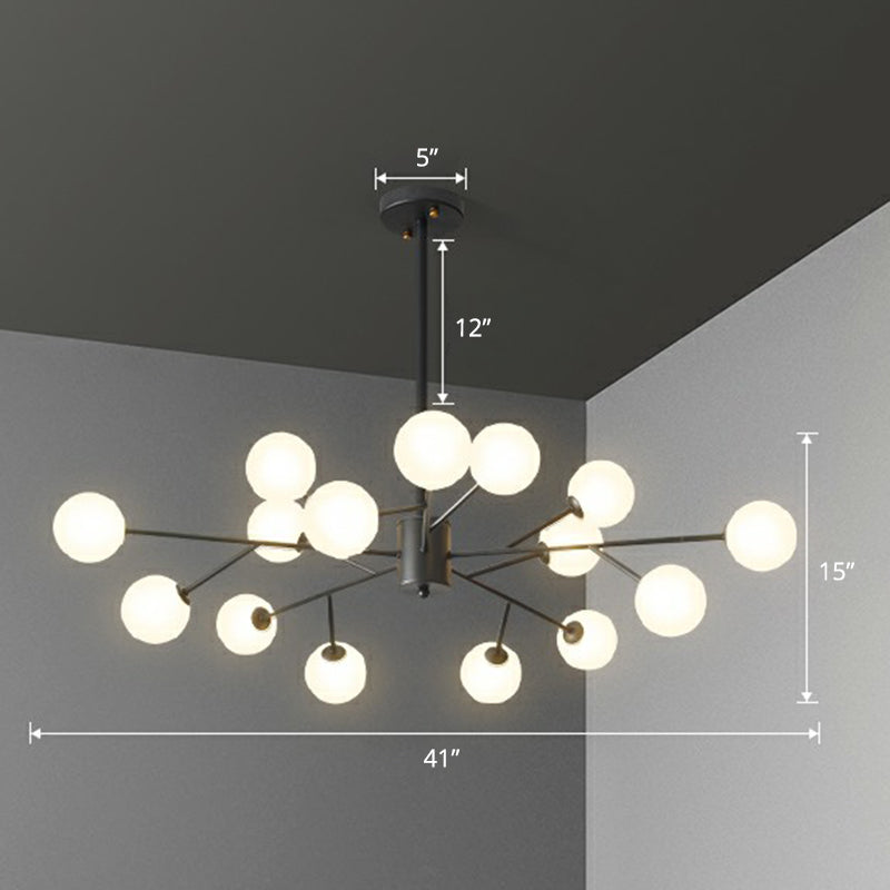 Nordic Style Chandelier Lighting Branch Pendant Light Fixture with Ball Opal Glass Shade 15 Black Clearhalo 'Ceiling Lights' 'Chandeliers' 'Modern Chandeliers' 'Modern' Lighting' 2354260