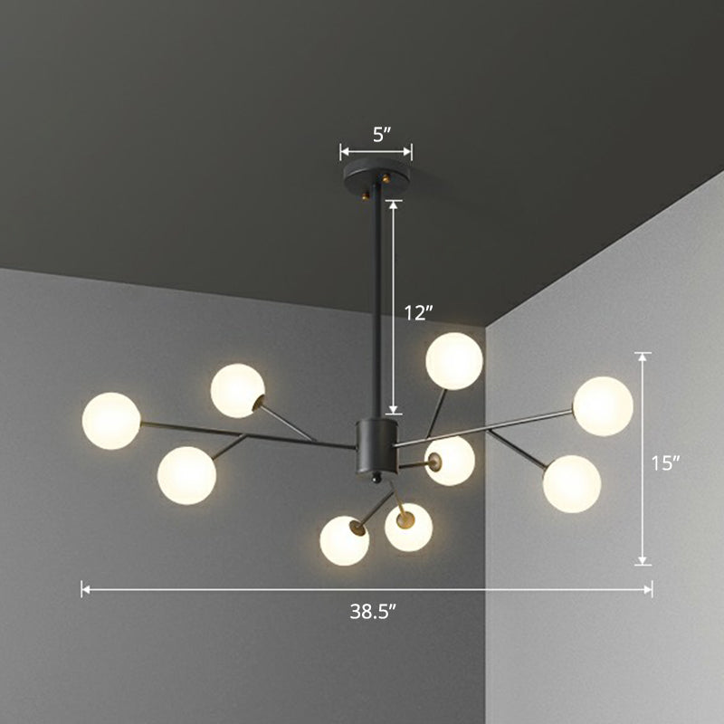Nordic Style Chandelier Lighting Branch Pendant Light Fixture with Ball Opal Glass Shade 9 Black Clearhalo 'Ceiling Lights' 'Chandeliers' 'Modern Chandeliers' 'Modern' Lighting' 2354262