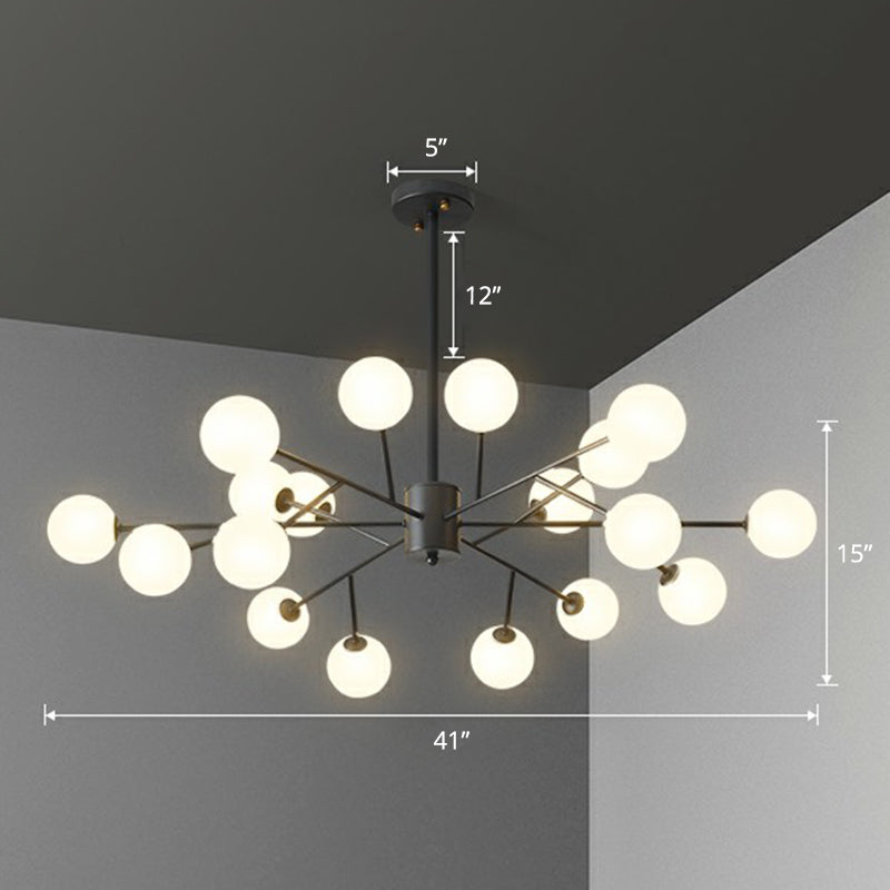 Nordic Style Chandelier Lighting Branch Pendant Light Fixture with Ball Opal Glass Shade 18 Black Clearhalo 'Ceiling Lights' 'Chandeliers' 'Modern Chandeliers' 'Modern' Lighting' 2354263