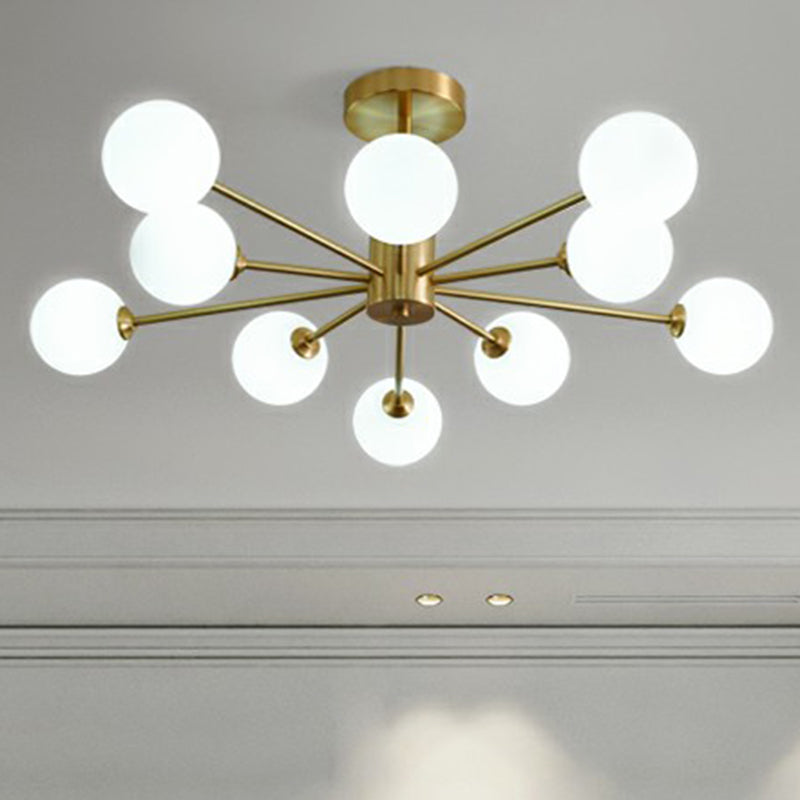 Brass Radial Suspension Lighting Postmodern Ball Glass Chandelier Lamp for Living Room - Clearhalo - 'Ceiling Lights' - 'Close To Ceiling Lights' - 'Close to ceiling' - 'Semi-flushmount' - Lighting' - 2354265