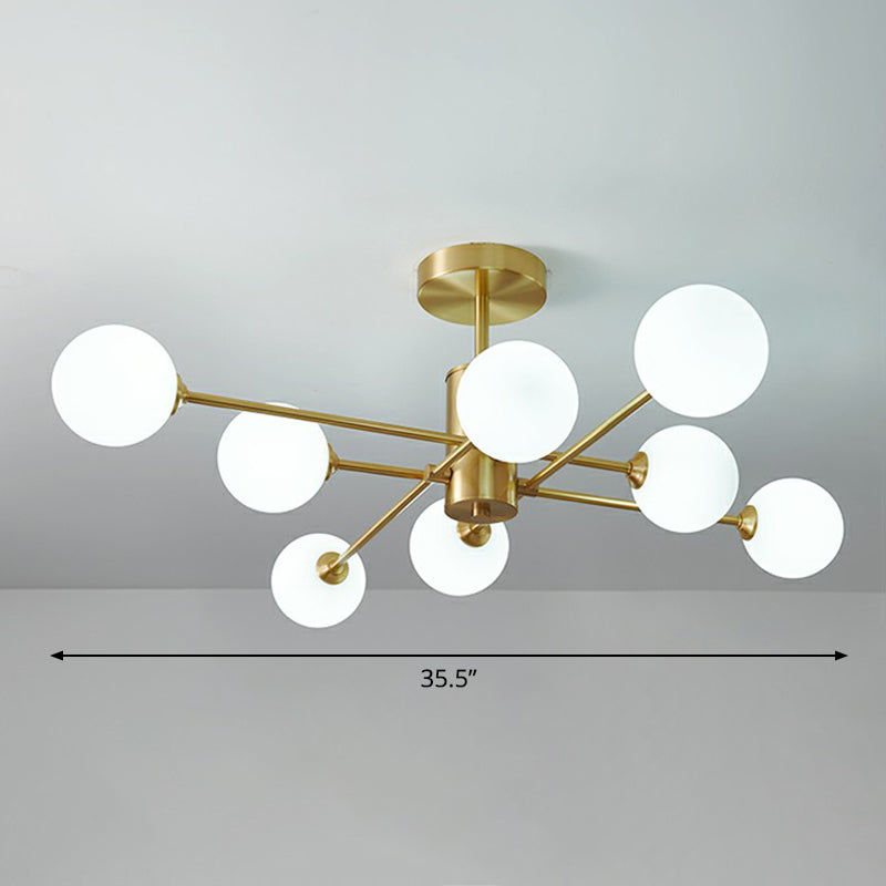 Brass Radial Suspension Lighting Postmodern Ball Glass Chandelier Lamp for Living Room - 8 - White - Clearhalo - 'Ceiling Lights' - 'Close To Ceiling Lights' - 'Close to ceiling' - 'Semi-flushmount' - Lighting' - 2354266