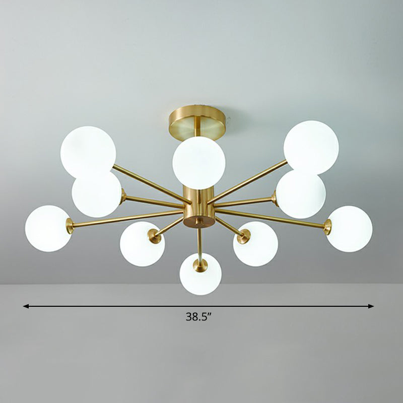 Brass Radial Suspension Lighting Postmodern Ball Glass Chandelier Lamp for Living Room - 10 - White - Clearhalo - 'Ceiling Lights' - 'Close To Ceiling Lights' - 'Close to ceiling' - 'Semi-flushmount' - Lighting' - 2354267