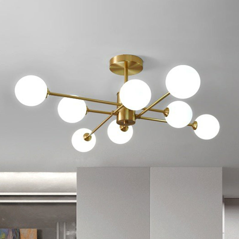 Brass Radial Suspension Lighting Postmodern Ball Glass Chandelier Lamp for Living Room - Clearhalo - 'Ceiling Lights' - 'Close To Ceiling Lights' - 'Close to ceiling' - 'Semi-flushmount' - Lighting' - 2354268