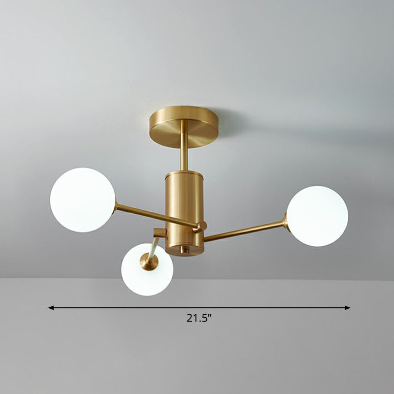 Brass Radial Suspension Lighting Postmodern Ball Glass Chandelier Lamp for Living Room - 3 - White - Clearhalo - 'Ceiling Lights' - 'Close To Ceiling Lights' - 'Close to ceiling' - 'Semi-flushmount' - Lighting' - 2354269