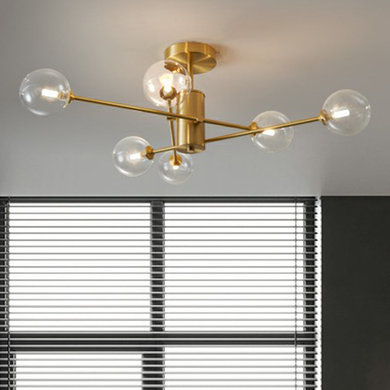 Brass Radial Suspension Lighting Postmodern Ball Glass Chandelier Lamp for Living Room - Clearhalo - 'Ceiling Lights' - 'Close To Ceiling Lights' - 'Close to ceiling' - 'Semi-flushmount' - Lighting' - 2354270