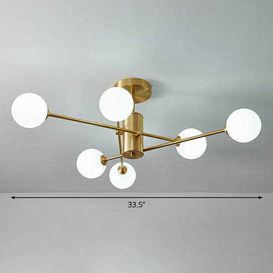Brass Radial Suspension Lighting Postmodern Ball Glass Chandelier Lamp for Living Room 6 White Clearhalo 'Ceiling Lights' 'Close To Ceiling Lights' 'Close to ceiling' 'Semi-flushmount' Lighting' 2354271