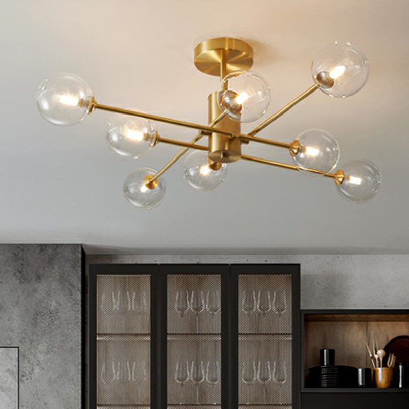 Brass Radial Suspension Lighting Postmodern Ball Glass Chandelier Lamp for Living Room Clearhalo 'Ceiling Lights' 'Close To Ceiling Lights' 'Close to ceiling' 'Semi-flushmount' Lighting' 2354272