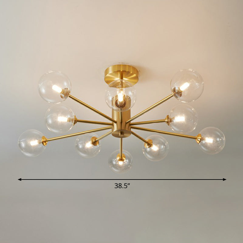 Brass Radial Suspension Lighting Postmodern Ball Glass Chandelier Lamp for Living Room - 10 - Clear - Clearhalo - 'Ceiling Lights' - 'Close To Ceiling Lights' - 'Close to ceiling' - 'Semi-flushmount' - Lighting' - 2354275