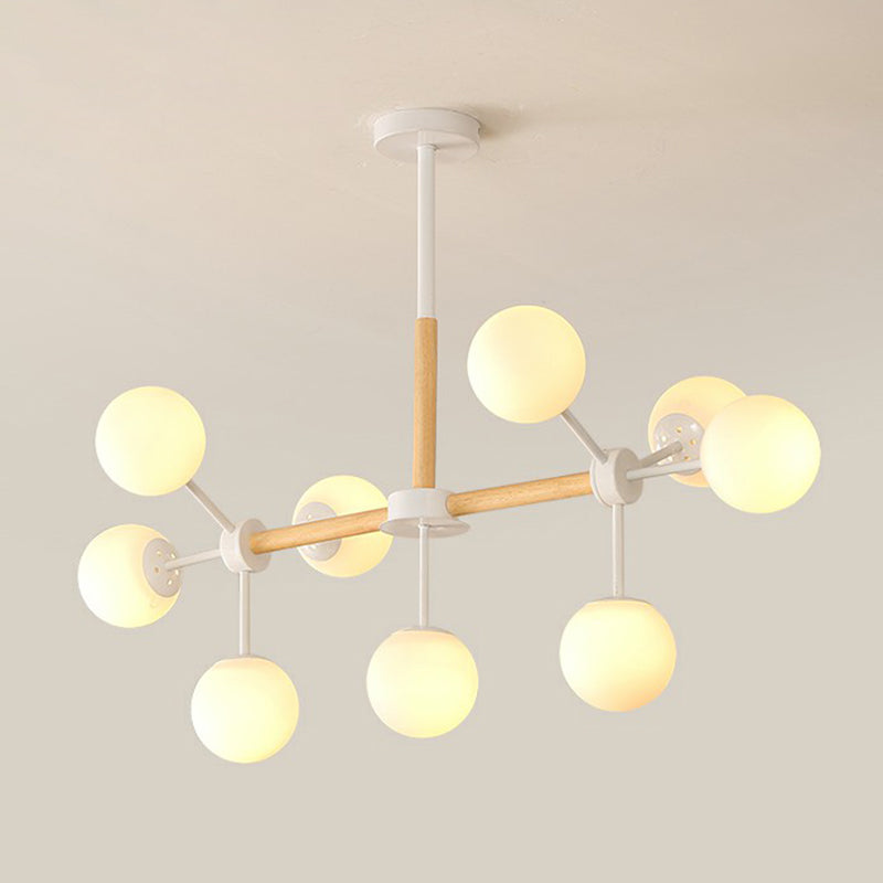 Wood Molecule Chandelier Light Fixture Nordic Metal Pendant Light with Ball Glass Shade 9 White Clearhalo 'Ceiling Lights' 'Chandeliers' 'Modern Chandeliers' 'Modern' Lighting' 2354279
