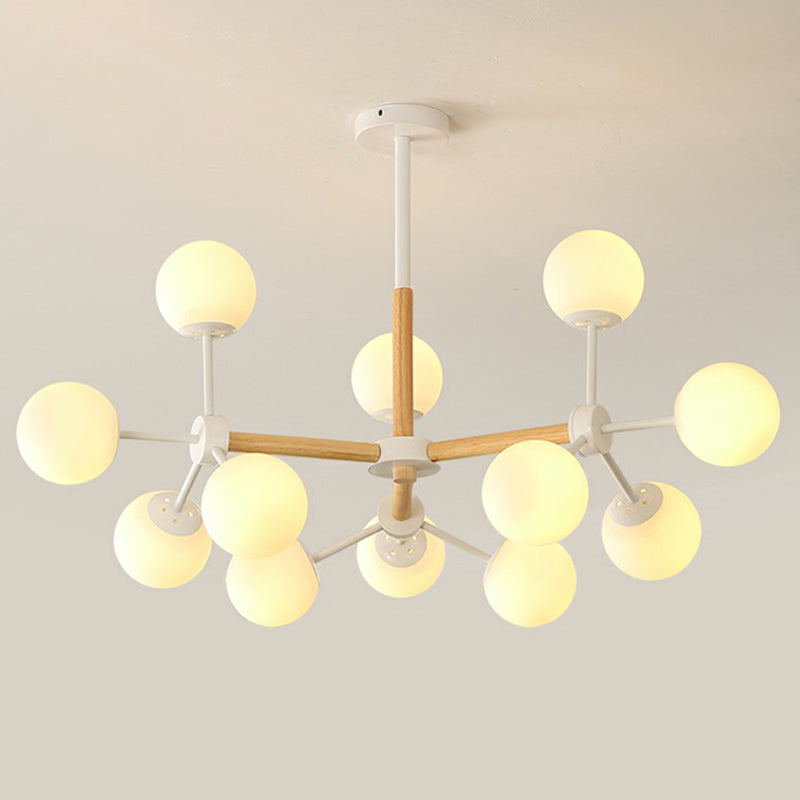 Wood Molecule Chandelier Light Fixture Nordic Metal Pendant Light with Ball Glass Shade 12 White Clearhalo 'Ceiling Lights' 'Chandeliers' 'Modern Chandeliers' 'Modern' Lighting' 2354280