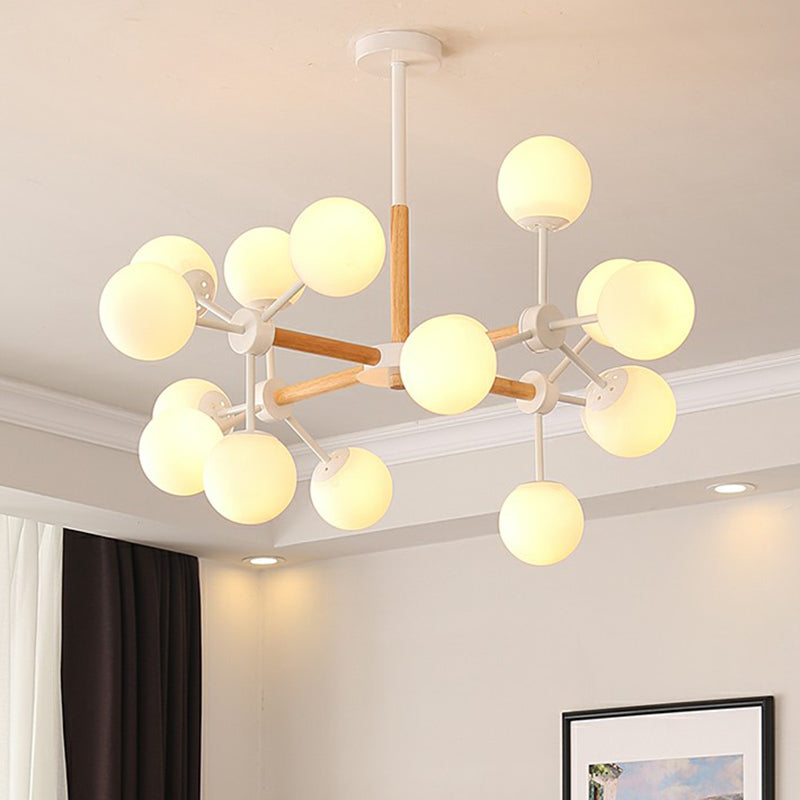 Wood Molecule Chandelier Light Fixture Nordic Metal Pendant Light with Ball Glass Shade Clearhalo 'Ceiling Lights' 'Chandeliers' 'Modern Chandeliers' 'Modern' Lighting' 2354281