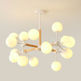 Wood Molecule Chandelier Light Fixture Nordic Metal Pendant Light with Ball Glass Shade 16 White Clearhalo 'Ceiling Lights' 'Chandeliers' 'Modern Chandeliers' 'Modern' Lighting' 2354282