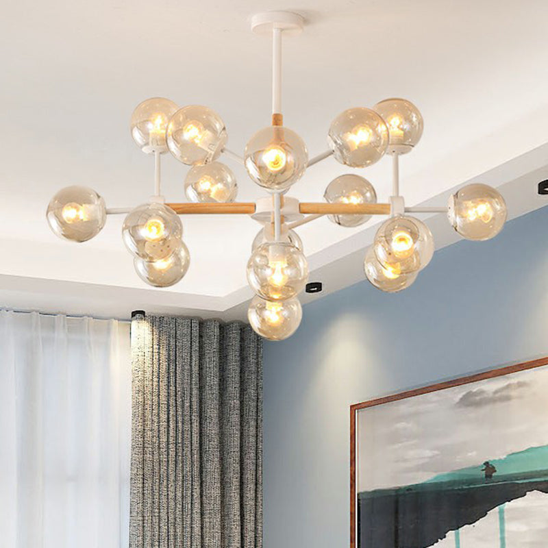 Wood Molecule Chandelier Light Fixture Nordic Metal Pendant Light with Ball Glass Shade Clearhalo 'Ceiling Lights' 'Chandeliers' 'Modern Chandeliers' 'Modern' Lighting' 2354283